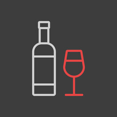 Wine bottle and glasses icon on dark background