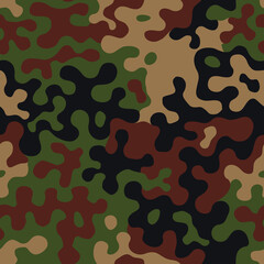 Vector camouflage seamless pattern. Khaki design style for t-shirt. Military texture, camo clothing while hunting illustration.