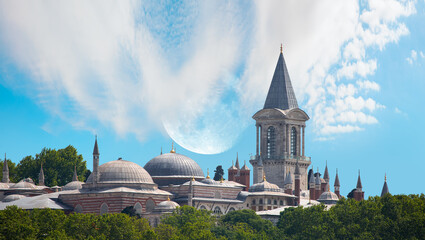 Fototapeta na wymiar Topkapi Palace with full moon - Istanbul Turkey 