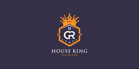 Letter cr logo with home king design inspiration