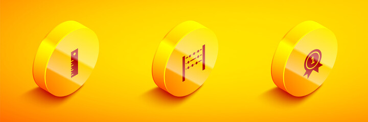Set Isometric Ruler, Abacus and Medal icon. Vector
