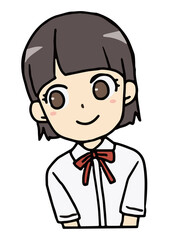 笑顔のおかっぱの女子学生のバストアップ