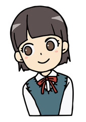 笑顔のおかっぱの女子学生のバストアップ