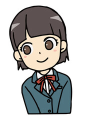 笑顔のおかっぱの女子学生のバストアップ