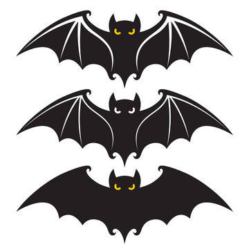 collection of black halloween bats design isolated on white background