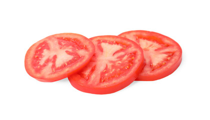Slices of ripe tomato isolated on white