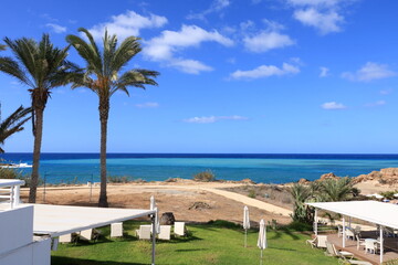 Sea and beach view from the hotel area on Cyprus