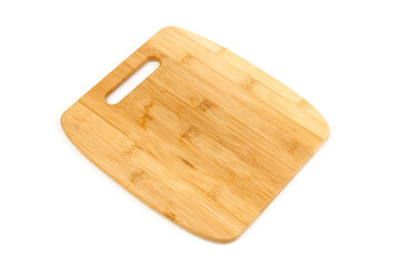 Top view high quality wood cutting board, brown wood. Chopping boards made from natural bamboo. Isolated image kitchen utensil on white background.