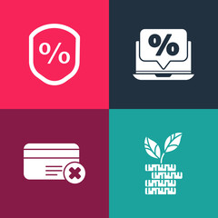 Set pop art Dollar plant, Credit card remove, Percent discount and laptop and Loan percent icon. Vector