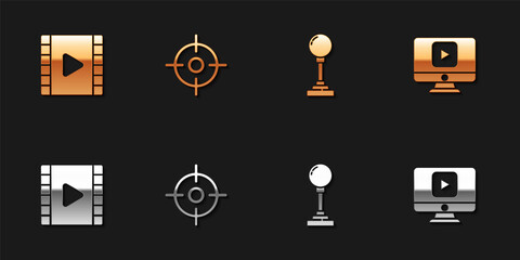 Set Play Video, Target sport, Joystick for arcade machine and Online play video icon. Vector