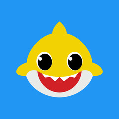 Cute baby shark. Yellow cartoon shark. Shark