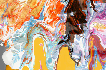 Art Abstract flow acrylic and watercolor marble blot painting.  Color wave modern; pop-art horizontal texture background.