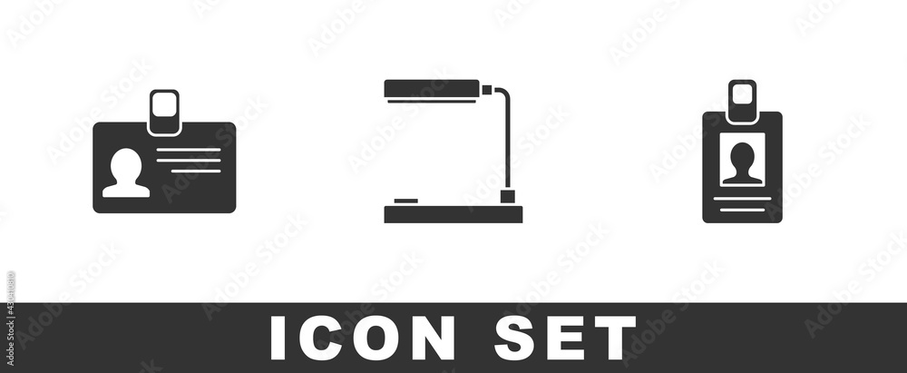 Poster set identification badge, table lamp and icon. vector