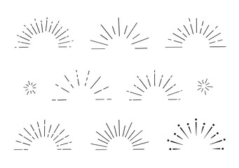 Obraz premium サンバースト 半円 手書き 集中線 太陽線 きらきら