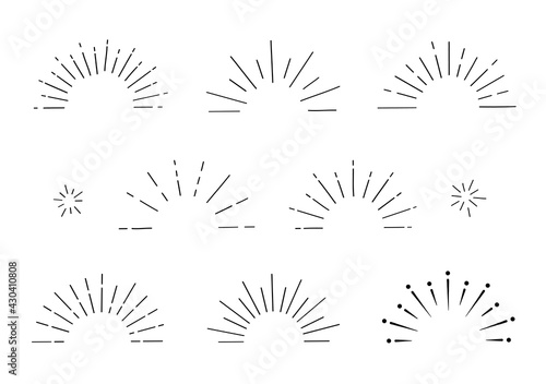 Fotobehang あしらい 放射線 集中線 太陽線 きらきら 飾り マーク 鉛筆 クレヨン 手書き サンバースト 半円 フレーム 見出し アイコン セット シンプルでベーシックな素材 Siroyagi3