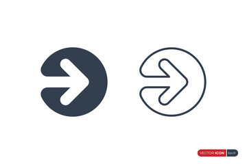 Simple Arrow Icon. Fill and Outline Circle Shape with Negative Space Right Arrow isolated on White Background. Flat Vector Icon Design Template Element.