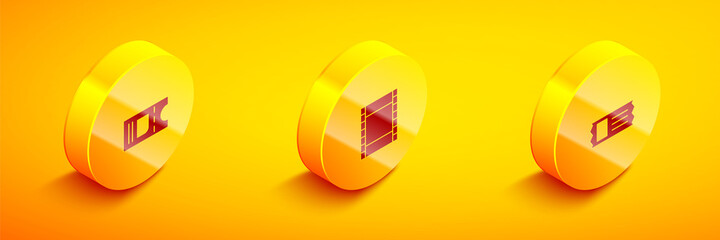 Set Isometric Cinema ticket, Play Video and icon. Vector
