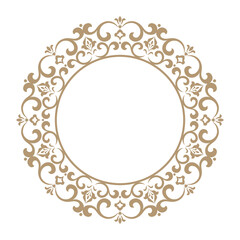 Decorative frame Elegant vector element for design in Eastern style, place for text. Floral golden and white border. Lace illustration for invitations and greeting cards.