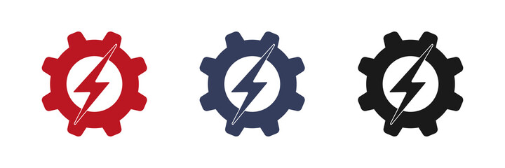 Cogwheel with lightning icon. Set of icons.