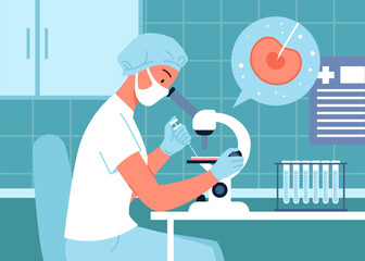 Scientist people research and study in science laboratory, working with lab microscope