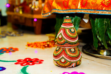 Indian traditional wedding ceremony : Decorative coper kalash