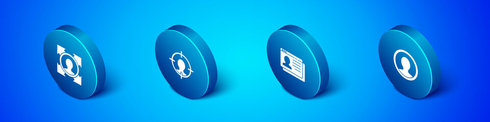 Set Isometric Head hunting, Resume, Create account screen and icon. Vector