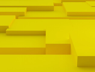 Abstract yellow background. Surface of geometric shapes. Architecture and design. 3D rendering