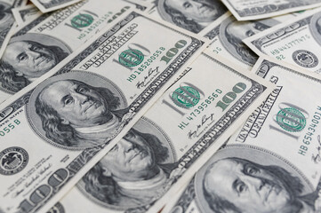 One Hundred Dollar Banknotes background. Dollars Closeup Concept