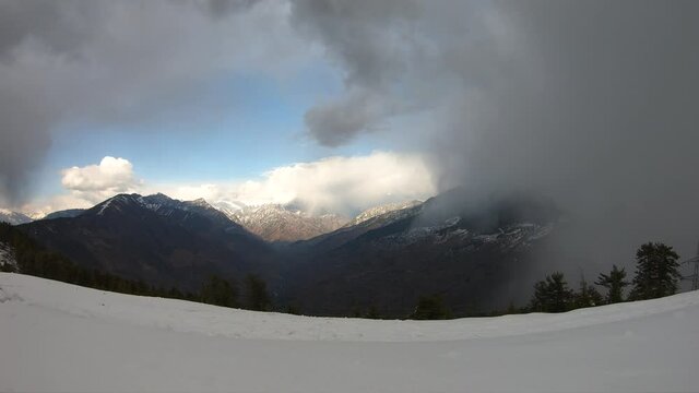 Time lapse of the clouds above the Parvati Valley as seen from the top of the Bijli Mahadev Temple at Kullu, Himchal Pradesh, India
