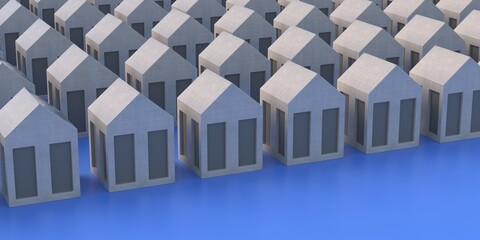 Houses gray color on blue background 3d illustration