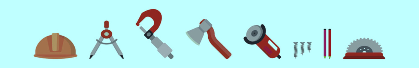 set of tools cartoon icon design template with various models. vector illustration isolated on blue background