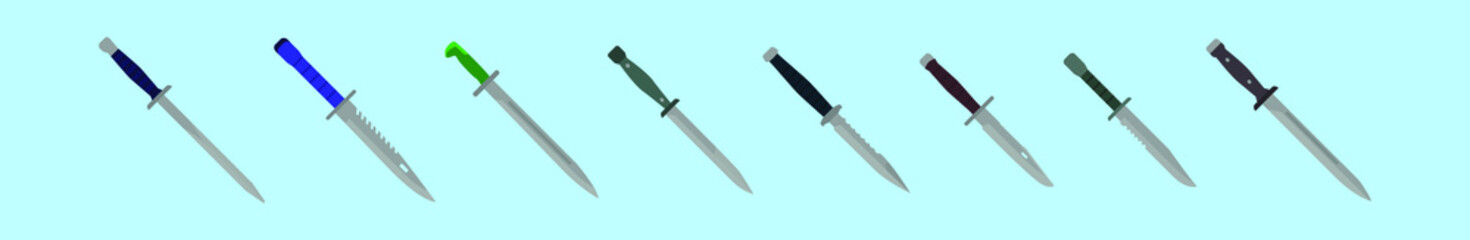 set of bayonet cartoon design template with various models. vector illustration isolated on blue background