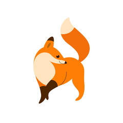 Cute fox - cartoon animal character. Vector illustration in flat style isolated on gray background.
