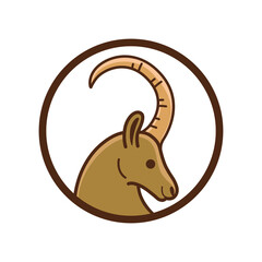 llustration of ibex. Simple contour vector illustration for emblem, badge, insignia.