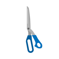 Garden scissors isolated on white background. Scissors with blue hand in flat style.