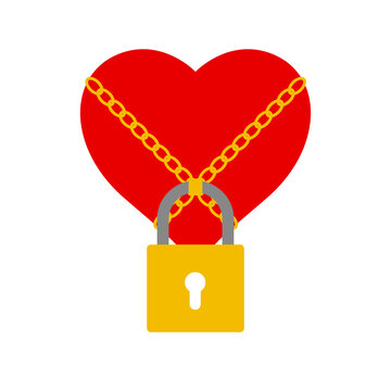 Locked heart. Loyalty, fidelity, a womans secret. Flat style vector illustration isolated on white