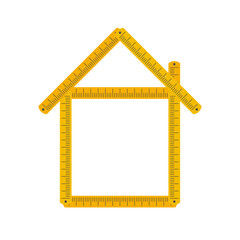 Home icon made from yellow folding rule. Building, house development. Flat style vector illustration isolated on white