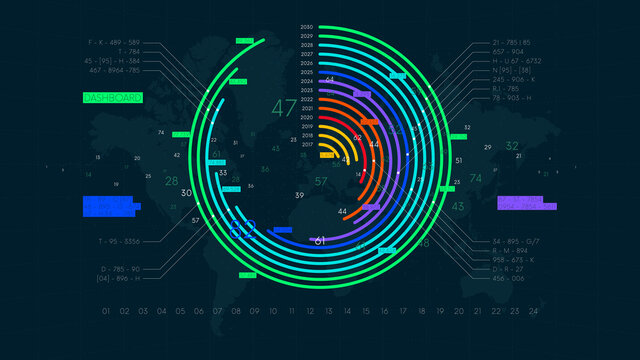 Economic reporting financial data round chart, futuristic visualization of business statistical graph, color tech vector background
