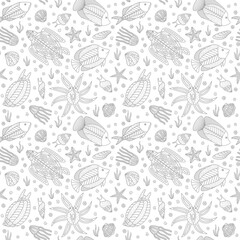 Seamless pattern with magic sea creatures.