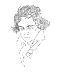 Illustrated realistic portrait of the German composer Ludwig van Beethoven