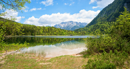 pictorial spring landscape lake Ferchensee, near Mittenwald