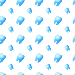 Teeth seamless pattern. Vector illustration. Blue teeth on white background.