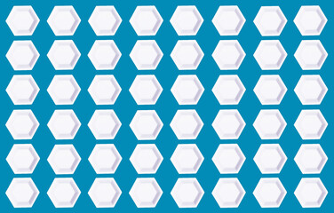 Polygon of hexagons. White plastic hexagonal weighing trays background. Optical illusion. 