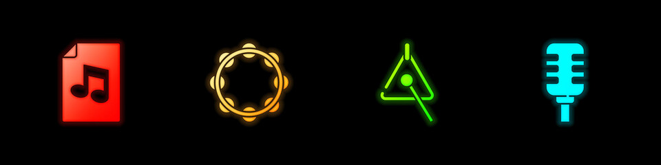 Set Music book with note, Tambourine, Triangle and Microphone icon. Vector © Kostiantyn