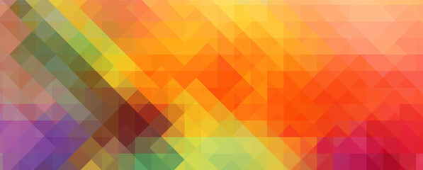 Abstract multicolored background from squares. Horizontal background of triangles. Rainbow mosaic. Vector illustration