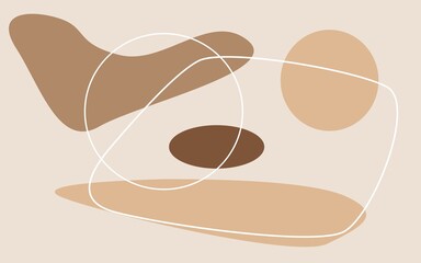 Illustration of pastel minimal background. Abstract shapes with dark and bright brown colours.