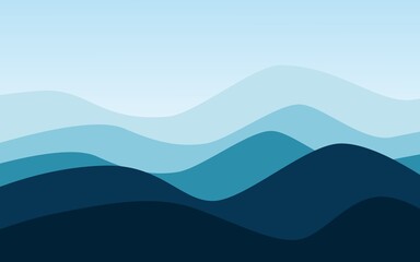 Illustration of ocean view. Blue waves abstract wallpaper. dark Blue curves.
