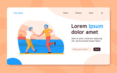 Senior couple dancing outdoors. Old man and woman dancing rock-n-roll flat vector illustration. Active lifestyle, leisure time together concept for banner, website design or landing web page