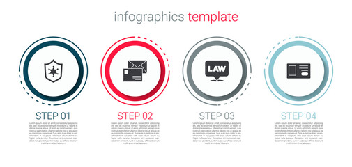 Set Police badge, Envelope, Location law and Identification. Business infographic template. Vector