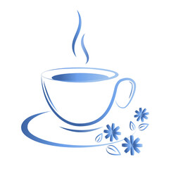 Linear vector drawing of a cup of chicory root drink .  Useful alternative to coffee that does not increase blood pressure, contains inulin.